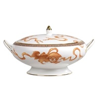 Dynasty, the newest pattern from Wedgwoods Expressive collection is uniquely designed with an archival Chinese Dragon motif and elegant Greek key border. Bone china.