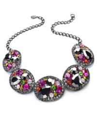 Follow the rainbow. This colorful station necklace from INC International concepts displays hematite tone discs embellished with glass and plastic stones. Crafted in hematite tone mixed metal. Approximate length: 16 inches. Approximate drop: 2 inches. Follow the rainbow. This colorful station necklace from INC International concepts displays hematite tone discs embellished with glass and plastic stones. Crafted in hematite tone mixed metal. Approximate length: 16 inches. Approximate drop: 2 inches.
