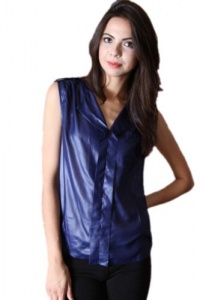 G2 Chic Women's Royal Satin V-Neck Pleated Top