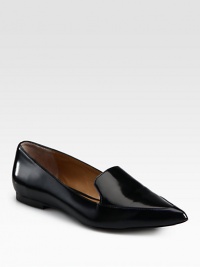 A sleek and polished point toe staple of glossy patent leather. Patent leather upperPoint toeLeather lining and solePadded insoleImported A sleek and polished point toe staple of glossy patent leather. Patent leather upperPoint toeLeather lining and solePadded insoleImported