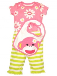 Baby / Infant Girls 3 Piece Flower Power Sock Monkey Outfit by Baby Starters - Pink - 6-9 Mths / 16-20 Lbs Baby / Infant Girls 3 Piece Flower Power Sock Monkey Outfit by Baby Starters - Pink - 6-9 Mths / 16-20 Lbs