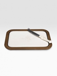 A cheese board that's as simple as it is elegant, finely crafted from Portuguese hardwood with a ceramic insert and coordinating cheese knife. Arrives in a gift box Thread-and-berry detail Dishwasher safe 8½W X 12L Imported A cheese board that's as simple as it is elegant, finely crafted from Portuguese hardwood with a ceramic insert and coordinating cheese knife. Arrives in a gift box Thread-and-berry detail Dishwasher safe 8½W X 12L Imported
