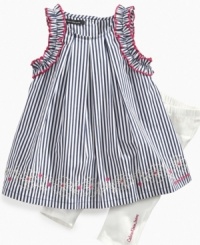 Go vertical. Start your little fashionista's day out in stylish stripes with this fun sleeveless dress and legging set from Calvin Klein Jeans. Go vertical. Start your little fashionista's day out in stylish stripes with this fun sleeveless dress and legging set from Calvin Klein Jeans.