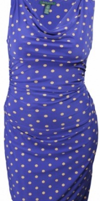 Lauren Ralph Lauren Women's Polka Dot Jersey Dress 14P Blue Lauren Ralph Lauren Women's Polka Dot Jersey Dress 14P Blue