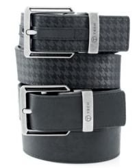Don't let your pants have all the pattern. This houndstooth reversible belt from T-Tech by Tum Don't let your pants have all the pattern. This houndstooth reversible belt from T-Tech by Tum