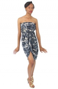 Bar III Dress, Women's Strapless Tube Printed Pleated Charcoal Combo Small