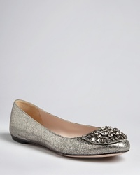 Vintage-effect metallic flats with beautiful, antique-style jeweled embellishments will make you shine, by Joan & David. Vintage-effect metallic flats with beautiful, antique-style jeweled embellishments will make you shine, by Joan & David.