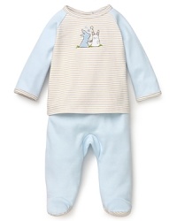 Stripes, bunnies and contrast trim give this two-piece set a classically cute look. Stripes, bunnies and contrast trim give this two-piece set a classically cute look.
