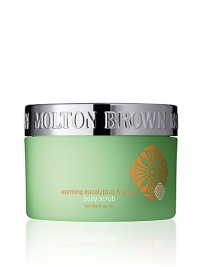 Enliven the whole body with this blend of pure eucalyptus oil, root ginger and sea salts. This scrub helps improve the skin's feel and appearance and has a warming effect on the body in combination with massage. 10 oz. Enliven the whole body with this blend of pure eucalyptus oil, root ginger and sea salts. This scrub helps improve the skin's feel and appearance and has a warming effect on the body in combination with massage. 10 oz.