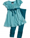 GUESS Kids Girls Little Girl Smocked Baby-Doll Dress and , AQUA (3T)