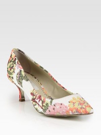 A low kitten heel subtly elevates this point toe canvas pump featuring lush florals in bright hues. Self-covered heel, 2½ (65mm)Floral-print canvas upperPoint toeFaux leather lining and solePadded insoleImported A low kitten heel subtly elevates this point toe canvas pump featuring lush florals in bright hues. Self-covered heel, 2½ (65mm)Floral-print canvas upperPoint toeFaux leather lining and solePadded insoleImported