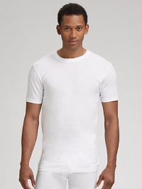 EXCLUSIVELY OURS. Soft, comfortable supima cotton classic. Three t-shirts per pack Machine wash Imported EXCLUSIVELY OURS. Soft, comfortable supima cotton classic. Three t-shirts per pack Machine wash Imported