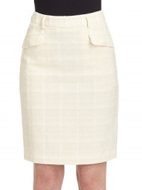 THE LOOKTextured designNarrow waistband with belt loops Front button flap pocketsBack zip closureTHE FITAbout 22 longTHE MATERIAL53% cotton/25% acrylic/13% polyamide/9% polyesterFully linedCARE & ORIGINDry cleanMade in ItalyModel shown is 5'10 (177cm) wearing US size 4. THE LOOKTextured designNarrow waistband with belt loops Front button flap pocketsBack zip closureTHE FITAbout 22 longTHE MATERIAL53% cotton/25% acrylic/13% polyamide/9% polyesterFully linedCARE & ORIGINDry cleanMade in ItalyModel shown is 5'10 (177cm) wearing US size 4.