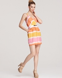 Boasting a vivid tie-dye print, this Akiko silk dress comes complete with a waist-cinching belt. Boasting a vivid tie-dye print, this Akiko silk dress comes complete with a waist-cinching belt.