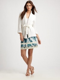 Stylish strokes of watercolor add a whimsical feel to this skirt, accented by snakeskin-print trim.Watercolor printContrast trimWaist dartsExposed back zipperAbout 20 longFully lined56% linen/44% cottonDry cleanImported Model shown is 5'10 (177cm) wearing US size 4. OUR FIT MODEL RECOMMENDS ordering true size. Stylish strokes of watercolor add a whimsical feel to this skirt, accented by snakeskin-print trim.Watercolor printContrast trimWaist dartsExposed back zipperAbout 20 longFully lined56% linen/44% cottonDry cleanImported Model shown is 5'10 (177cm) wearing US size 4. OUR FIT MODEL RECOMMENDS ordering true size.