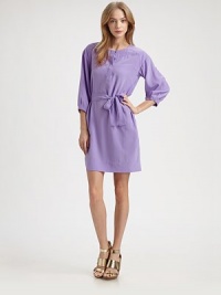 Sumptuous silk crepe-de-chine elevates this easy shift styled with a shapely cinched waist.Jewel necklineGathered sleevesButton-down placketSelf-beltSlash pocketsAbout 16 from natural waistSilkDry cleanImportedModel shown is 5'10 (177cm) wearing US size 4. Sumptuous silk crepe-de-chine elevates this easy shift styled with a shapely cinched waist.Jewel necklineGathered sleevesButton-down placketSelf-beltSlash pocketsAbout 16 from natural waistSilkDry cleanImportedModel shown is 5'10 (177cm) wearing US size 4.