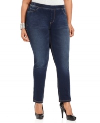 Be comfortably chic with Seven7 Jeans' plus size skinny jeans, featuring an elastic waist. Be comfortably chic with Seven7 Jeans' plus size skinny jeans, featuring an elastic waist.