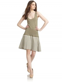 THE LOOKScoopneckSleevelessDropped waistStriped skirtTHE FITAbout 38 from shoulder to hemTHE MATERIALCottonCARE & ORIGINDry cleanImportedModel shown is 5'8½ (174cm) wearing US size Small. THE LOOKScoopneckSleevelessDropped waistStriped skirtTHE FITAbout 38 from shoulder to hemTHE MATERIALCottonCARE & ORIGINDry cleanImportedModel shown is 5'8½ (174cm) wearing US size Small.
