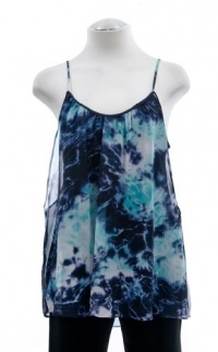 AQUA Navy Blue Tie Dye Print Double Layer Cami Top Large