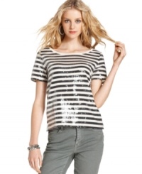 Seafaring stripes get a glam update thanks to shining sequins in this easy top from DKNY Jeans. Wear it with denim for daytime or dress it up with a bright skirt for night. Seafaring stripes get a glam update thanks to shining sequins in this easy top from DKNY Jeans. Wear it with denim for daytime or dress it up with a bright skirt for night.