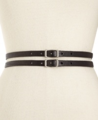 Double down with this skinny twist belt from Fossil. With a sleek leather body that crosses at the back for a unique look.