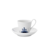 Royal Copenhagen Blue Fluted Mega High Handled Cup & Saucer 8.5 oz