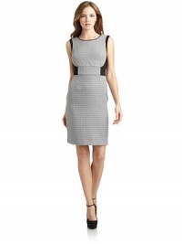 THE LOOKTipped scoopneckHoundstooth designSolid insets at front and back bodiceSleevelessSeamed waistback zipper with hook-and-eye closureTHE FITAbout 36 from shoulder to hemTHE MATERIALPolyesterCARE & ORIGINDry cleanImportedModel shown is 5'9 (175cm) wearing US size 4. THE LOOKTipped scoopneckHoundstooth designSolid insets at front and back bodiceSleevelessSeamed waistback zipper with hook-and-eye closureTHE FITAbout 36 from shoulder to hemTHE MATERIALPolyesterCARE & ORIGINDry cleanImportedModel shown is 5'9 (175cm) wearing US size 4.