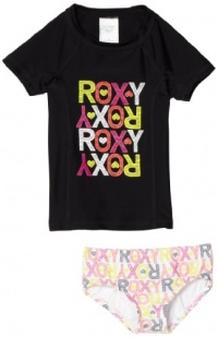 Roxy Kids Girls 2-6X Teenie Wahine Sunblocked Rashguard Shirt, Black Multi, 6x