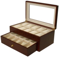Watch Box for 20 Watches Burlwood Matte Finish XL Extra Large Compartments Soft Cushions Clearance Window Watch Box for 20 Watches Burlwood Matte Finish XL Extra Large Compartments Soft Cushions Clearance Window