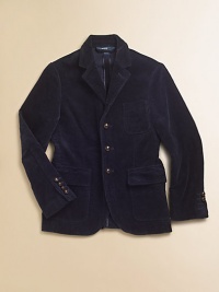 A forever-classic cotton corduroy blazer is tailored for a preppy polish with textured leather buttons and a lined collar.Notched collarLong sleeves with button detailSingle-breasted button-frontSingle chest patch pocketFlap patch hand pocketsSingle back ventCottonDry cleanImported Please note: Number of buttons may vary depending on size ordered. A forever-classic cotton corduroy blazer is tailored for a preppy polish with textured leather buttons and a lined collar.Notched collarLong sleeves with button detailSingle-breasted button-frontSingle chest patch pocketFlap patch hand pocketsSingle back ventCottonDry cleanImported Please note: Number of buttons may vary depending on size ordered.