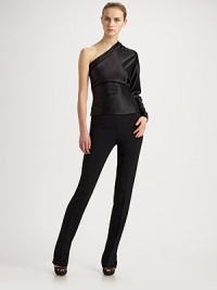 A long, lean silhouette, with a sleek high waist, articulated in fine Italian stretch wool.Front and back darts Side zip with hook and eye Inseam, about 28½ 96% wool/4% elastane; dry clean Made in USA of Italian fabric A long, lean silhouette, with a sleek high waist, articulated in fine Italian stretch wool.Front and back darts Side zip with hook and eye Inseam, about 28½ 96% wool/4% elastane; dry clean Made in USA of Italian fabric