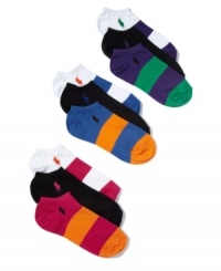 Show off some preppy panache with these playful stripe peds from Lauren Ralph Lauren that feature the iconic polo logo embroidered at the ankle. Show off some preppy panache with these playful stripe peds from Lauren Ralph Lauren that feature the iconic polo logo embroidered at the ankle.
