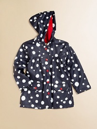 The perfect rainy weather companion for your little one, with ultra-soft terry lining for extra comfort. Attached hoodLong sleevesSnap frontFront flap snap pocketsFully linedPolyurethaneLining: 78% cotton/22% polyesterMachine washImported The perfect rainy weather companion for your little one, with ultra-soft terry lining for extra comfort. Attached hoodLong sleevesSnap frontFront flap snap pocketsFully linedPolyurethaneLining: 78% cotton/22% polyesterMachine washImported