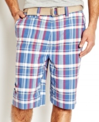 Color up this summer with the preppy style of these bright plaid shorts from Nautica.