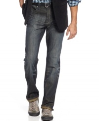 These washed jeans from Kenneth Cole Reaction add a modern touch to your denim style. These washed jeans from Kenneth Cole Reaction add a modern touch to your denim style.