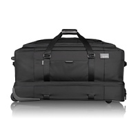 This large wheeled duffle has two interior compartments that are divided by a zip-around curtain. The structured bottom section holds shoes, boots and gear; the roomy main compartment features tie-down straps to hold clothes in place. The dividing curtain can be unzipped to create one large interior section. Exterior pockets for accessories. Telescoping handle and two-wheel system. This large wheeled duffle has two interior compartments that are divided by a zip-around curtain. The structured bottom section holds shoes, boots and gear; the roomy main compartment features tie-down straps to hold clothes in place. The dividing curtain can be unzipped to create one large interior section. Exterior pockets for accessories. Telescoping handle and two-wheel system.
