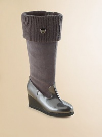 Tall boots artfully combine velvety faux suede, gleaming patent and a sweater-soft foldover knit cuff.Faux leather and faux patent upperRibbed knit cuff with heart charmInside zipperMicrosuede liningPadded insoleRubber composite soleImported Tall boots artfully combine velvety faux suede, gleaming patent and a sweater-soft foldover knit cuff.Faux leather and faux patent upperRibbed knit cuff with heart charmInside zipperMicrosuede liningPadded insoleRubber composite soleImported