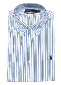 Ralph Lauren Men's Dress Shirt in White, Blue, Navy Pony CUSTOM FIT Ralph Lauren Men's Dress Shirt in White, Blue, Navy Pony CUSTOM FIT