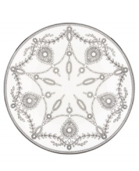 A show-stopping accent plate from Marchesa by Lenox, this Empire Pearl dinnerware wows everyone around the formal table with a bedazzling platinum pattern in indigo bone china. A show-stopping accent plate from Marchesa by Lenox, this Empire Pearl dinnerware wows everyone around the formal table with a bedazzling platinum pattern in indigo bone china.