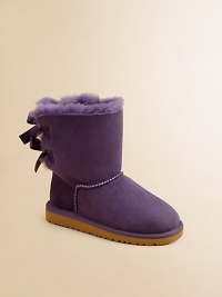 A feminine design with ribbon bows lining the back for sweet style.Pull-on styleSheepskin upperMolded EVA solePadded insoleSheepskin liningImported A feminine design with ribbon bows lining the back for sweet style.Pull-on styleSheepskin upperMolded EVA solePadded insoleSheepskin liningImported