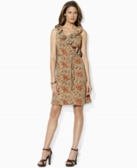 Lauren Jeans Co.'s chic sleeveless jersey dress is accented with feminine ruffles and slim ties at the waist for a flattering silhouette. (Clearance) Lauren Jeans Co.'s chic sleeveless jersey dress is accented with feminine ruffles and slim ties at the waist for a flattering silhouette. (Clearance)