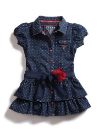 GUESS Kids Girls Shirtwaist Dress with Flower Sash, DARK STONEWASH (5) GUESS Kids Girls Shirtwaist Dress with Flower Sash, DARK STONEWASH (5)