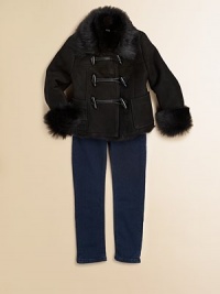 A luxuriously warm topper in lush lambskin with convertible collar, patch pockets and toggle closure lined in ultra-soft shearling.Convertible point or stand collar with buttonLong sleevesToggle closurePatch pocketsShearling liningLambskinDry clean by leather and fur specialistImportedShearling origin: Spain Please note: Number of buttons may vary depending on size ordered. A luxuriously warm topper in lush lambskin with convertible collar, patch pockets and toggle closure lined in ultra-soft shearling.Convertible point or stand collar with buttonLong sleevesToggle closurePatch pocketsShearling liningLambskinDry clean by leather and fur specialistImportedShearling origin: Spain Please note: Number of buttons may vary depending on size ordered.