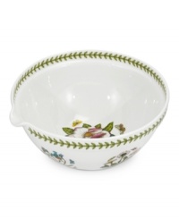 With the beloved true-to-life blooms of the Portmeirion dinnerware collection, the Botanic Garden mixing bowl is a must for nature-loving cooks in dishwasher-safe porcelain. A spout helps you pour batter without spills.