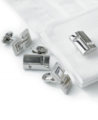 Add a modern touch to your classic look - polished geometric cufflinks with brushed trim. The magic is in the details. Amend your finer suits with these refined, brushed silver cufflinks. Imported. Add a modern touch to your classic look - polished geometric cufflinks with brushed trim. The magic is in the details. Amend your finer suits with these refined, brushed silver cufflinks. Imported.