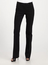 THE LOOKNarrow waistband with belt loops and logo button closureFront zipperSide pocketsSingle button patch pocket at backTHE FITRise, about 8Inseam, about 34THE MATERIAL70% cotton/30% woolCARE & ORIGINDry cleanMade in Italy THE LOOKNarrow waistband with belt loops and logo button closureFront zipperSide pocketsSingle button patch pocket at backTHE FITRise, about 8Inseam, about 34THE MATERIAL70% cotton/30% woolCARE & ORIGINDry cleanMade in Italy