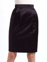 High gloss silk satin is detailed with pleats and a back slit.Banded waist Front pleats Side zip closure Back seams at the waist About 24½ long Fully lined Silk Dry clean Made in Italy High gloss silk satin is detailed with pleats and a back slit.Banded waist Front pleats Side zip closure Back seams at the waist About 24½ long Fully lined Silk Dry clean Made in Italy