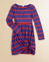 She'll look stylish all day wearing this soft design with colorful stripes and a comfy elastic waistband. ScoopneckLong sleevesElasticized waistbandPullover styleSupima cotton/micro modalMachine washImported