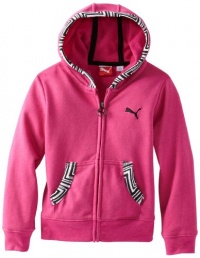 Puma - Kids Girls 2-6X Printed Trim Long Sleeve Hoodie, Raspberry Rose, 4