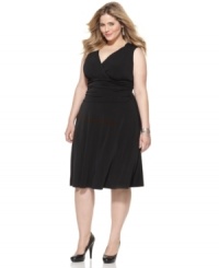 Look lovely and lean with Elementz' sleeveless plus size dress, featuring a control panel and ruched waist for a flattering fit-- wear it from day to date night! Look lovely and lean with Elementz' sleeveless plus size dress, featuring a control panel and ruched waist for a flattering fit-- wear it from day to date night!